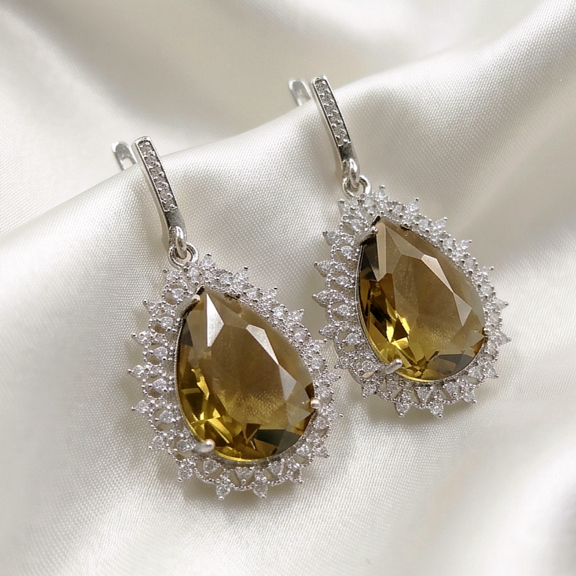 Topaz Taşlı Altın Rodajlı Damla ithal Gümüş Küpe