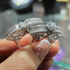 Swarovski Taşlı Altın Rodajlı Gümüş Yüzük Set