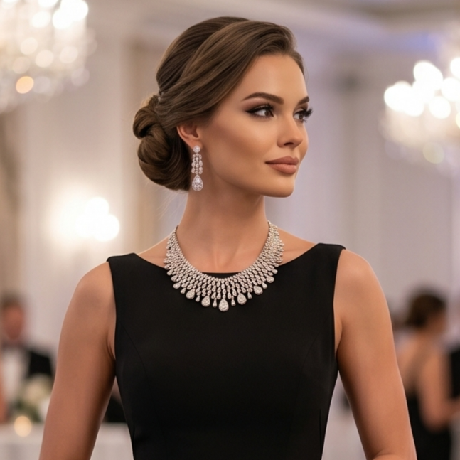 Swarovski Taşlı, Altın kaplamalı Gümüş İthal Set