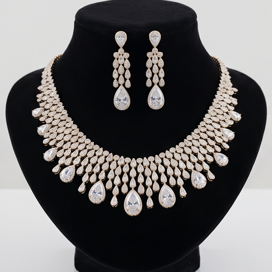 Swarovski Taşlı, Altın kaplamalı Gümüş İthal Set
