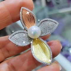 İnci Taşlı,Rose,Gold zithal Gümüş Broş