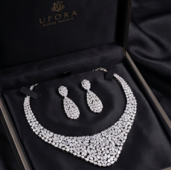Swarovski Taşlı Altın Kaplamalı İthal Gümüş Set