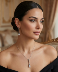 Markazit ve Swarovski Taşlı İthal Gümüş Set