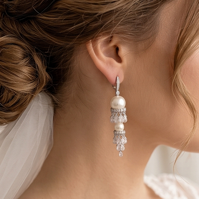 İnci ve Swarovski Taşlı İthal Gümüş Küpe