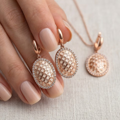 Sedef Mineli Rose İthal Gümüş Set