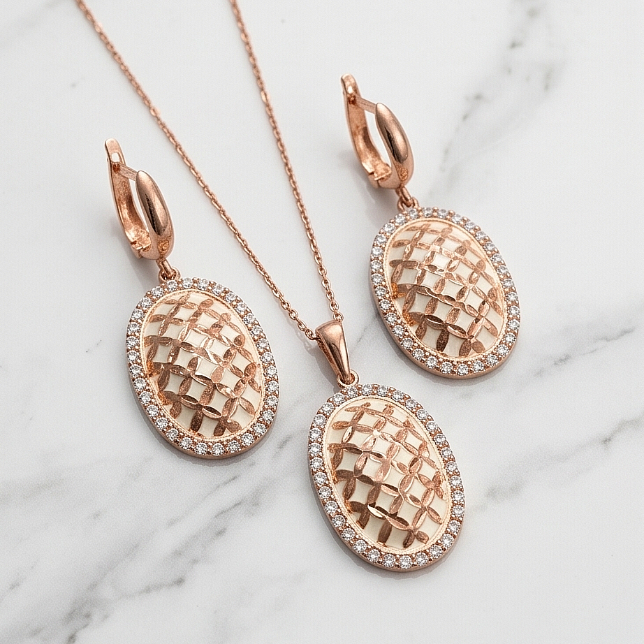 Sedef Mineli Rose İthal Gümüş Set