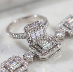 Bagety Swarovski Taşlı Altın Kaplamalı İthal Gümüş Set