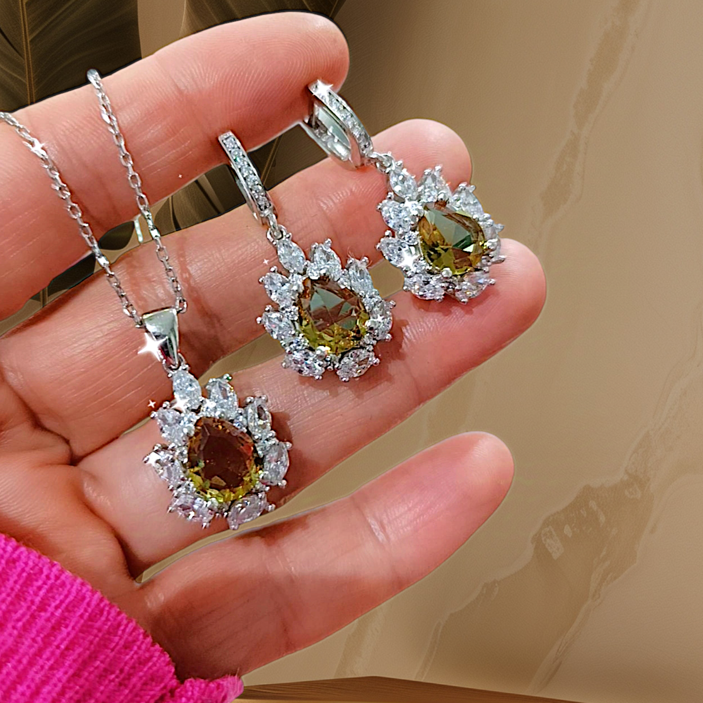 Zultanite Taşlı Altın Kaplamalı Gümüş Set