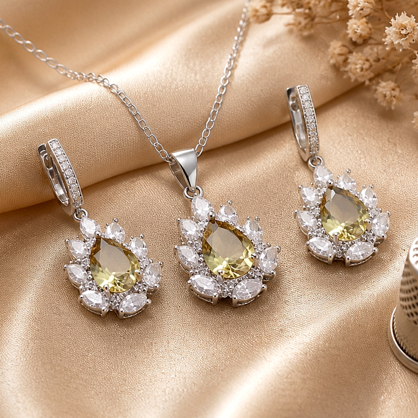 Zultanite Taşlı Altın Kaplamalı Gümüş Set