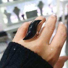 Oltu Taşlı Kıvrım Model Tasarım Gümüş Yüzük