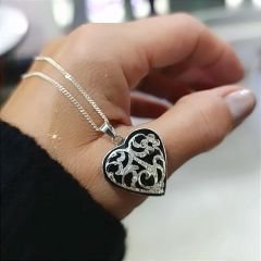 Oltu Taşlı Elişi Kalp Model Gümüş Kolye