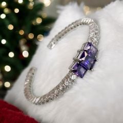 Swarovski Taşlı, Altın Rodajlı Suyolu İthal Gümüş Kelepçe Bilezik