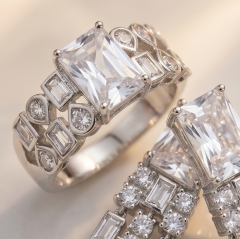Bagety  Swarovski Taşlı, Altın kaplamalı Gümüş Set
