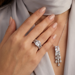 Bagety  Swarovski Taşlı, Altın kaplamalı Gümüş Set
