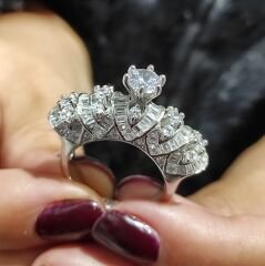 Swarovski Taşlı İthal, Altın Kaplamalı Gümüş Yüzük Set