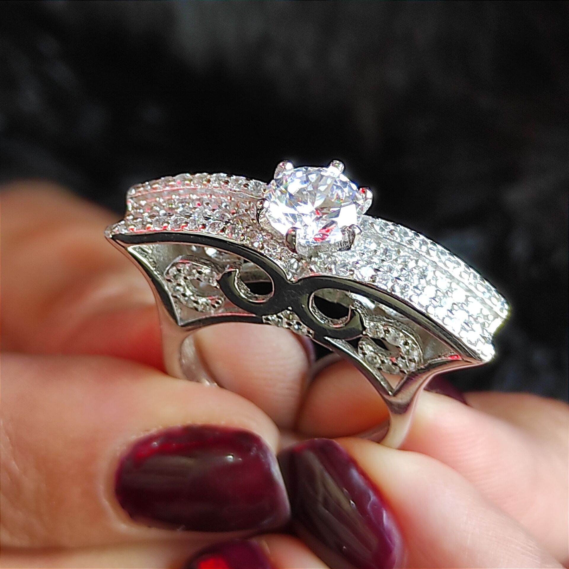Swarovski Taşlı, Altın Rodajlı Gümüş Yüzük set