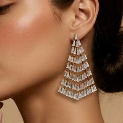 Swarovski Taşlı, Altın Rose Kaplamalı İthal Gümüş Küpe