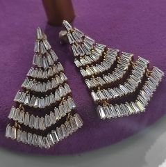 Swarovski Taşlı, Altın Rose Kaplamalı İthal Gümüş Küpe