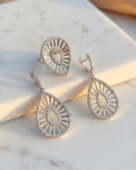 Swarovski Taşlı, Altın Kaplamalı İthal Gümüş Set