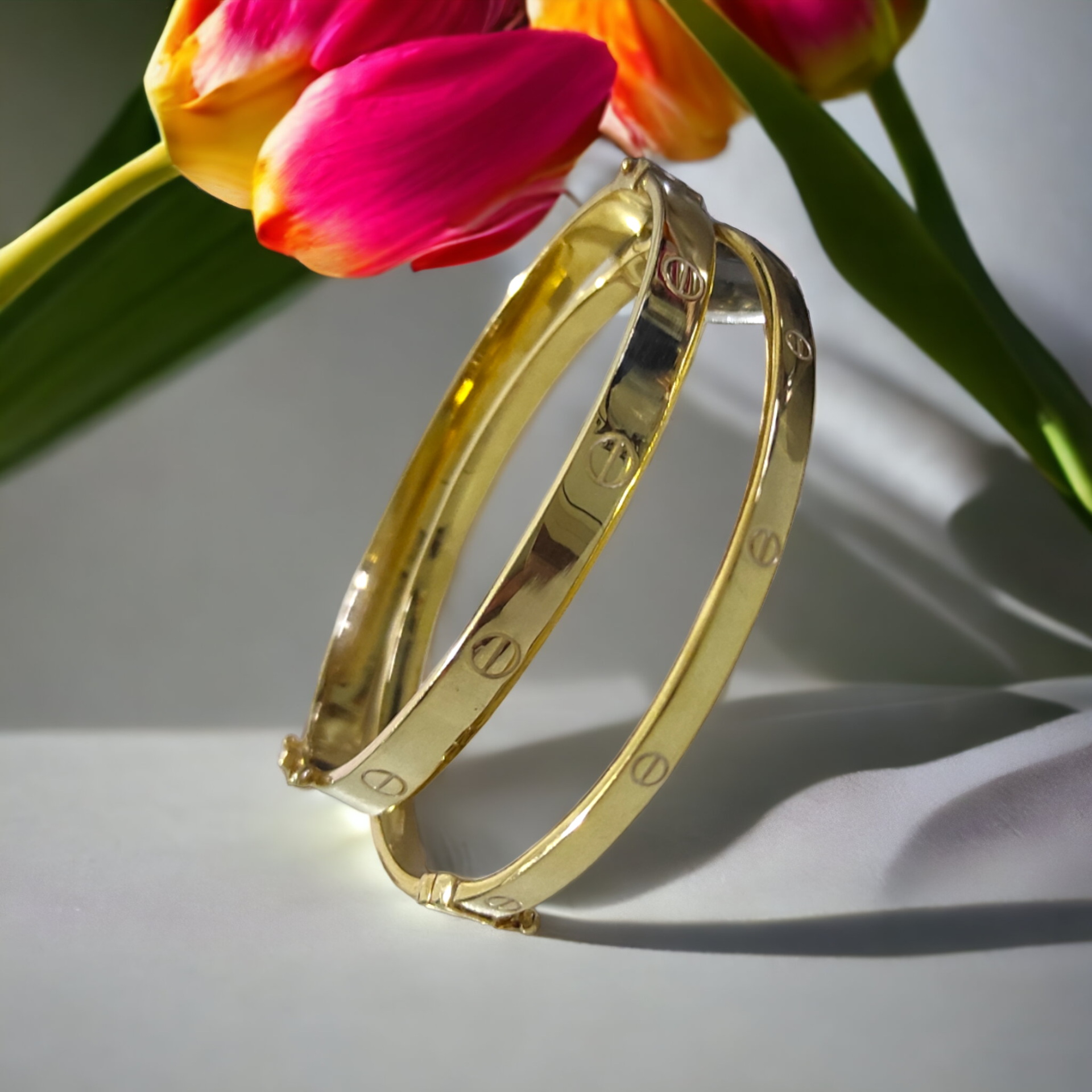 Cartier Model Altın Kaplamalı Gümüş Bilezik 4 mm