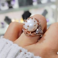 Hakiki İnci Rose İthal Tasarım Gümüş Yüzük