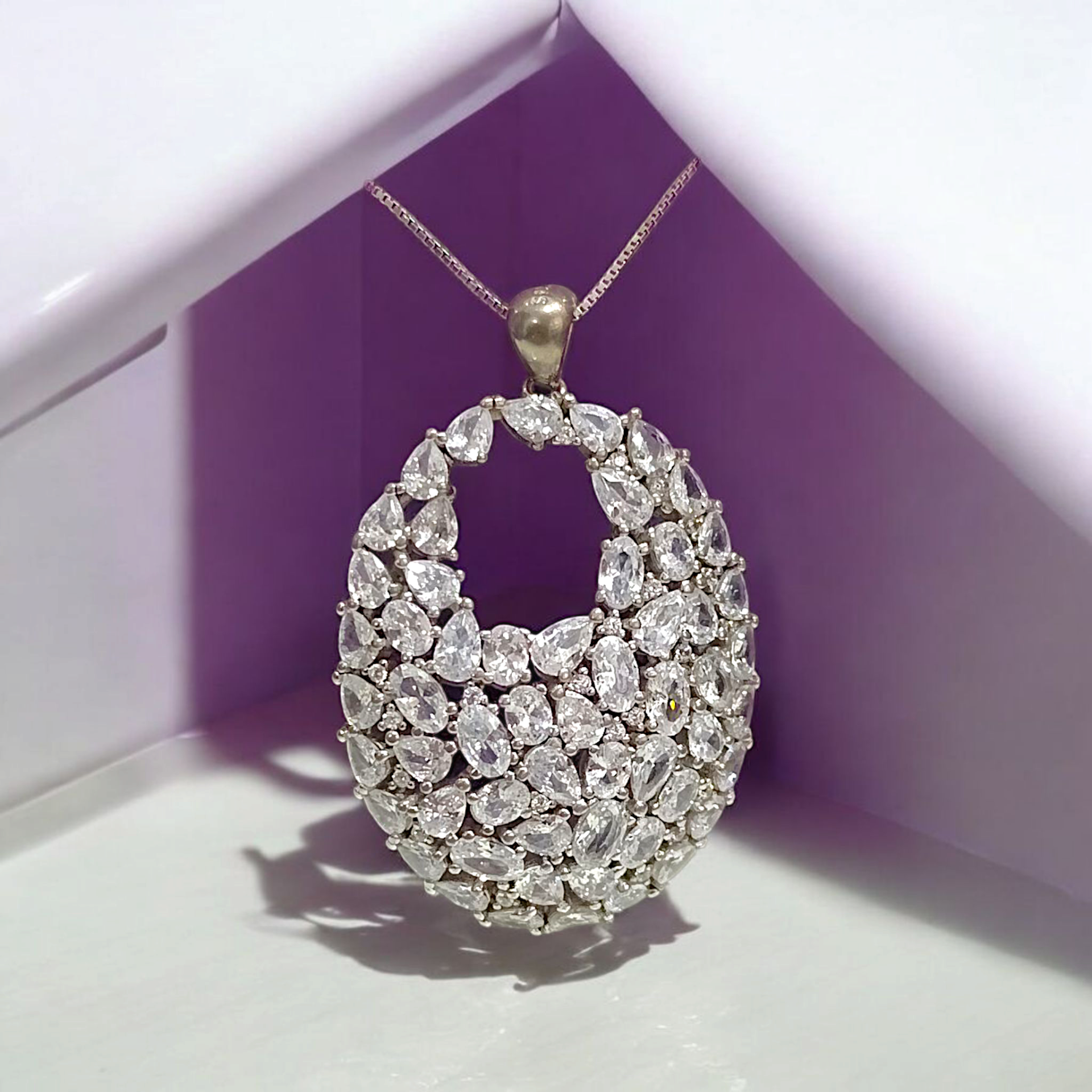 Swarovski Taşlı, Altın Kaplamalı İthal Tasarım Gümüş Kolye