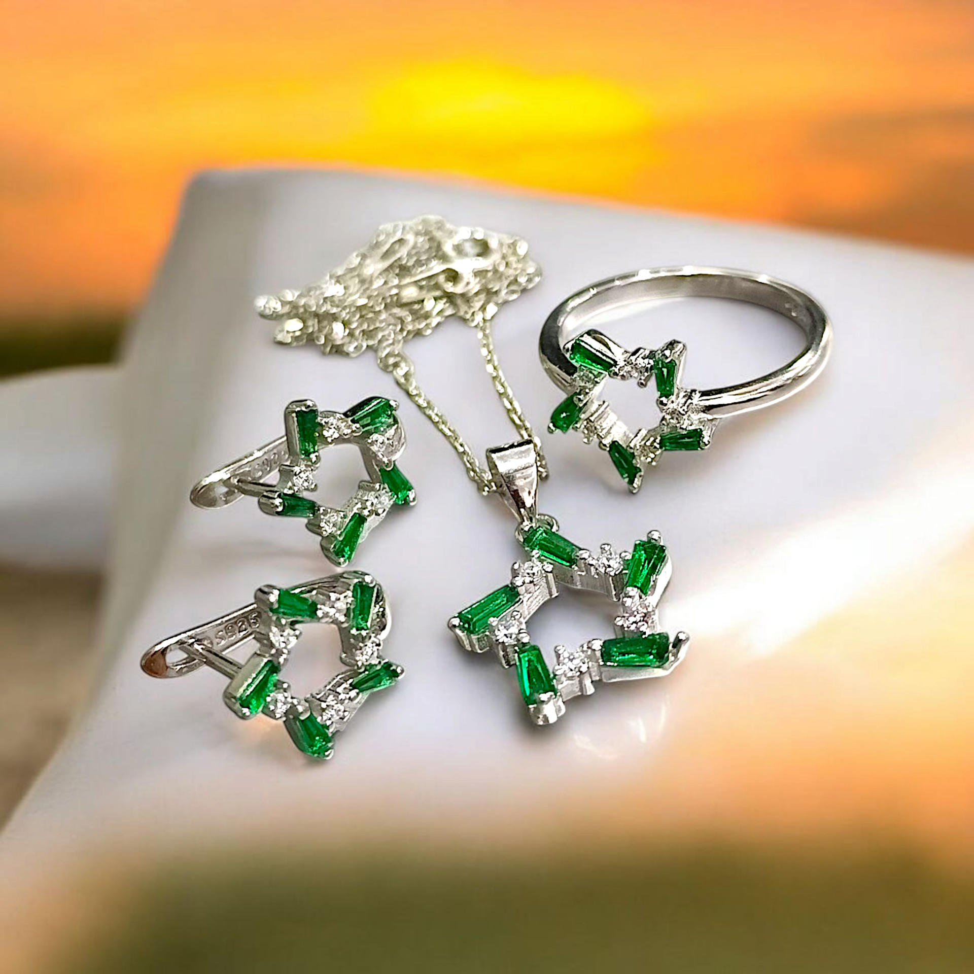 Swarovski Taşlı, Altın Rodajlı İthal Yıldız Gümüş Set