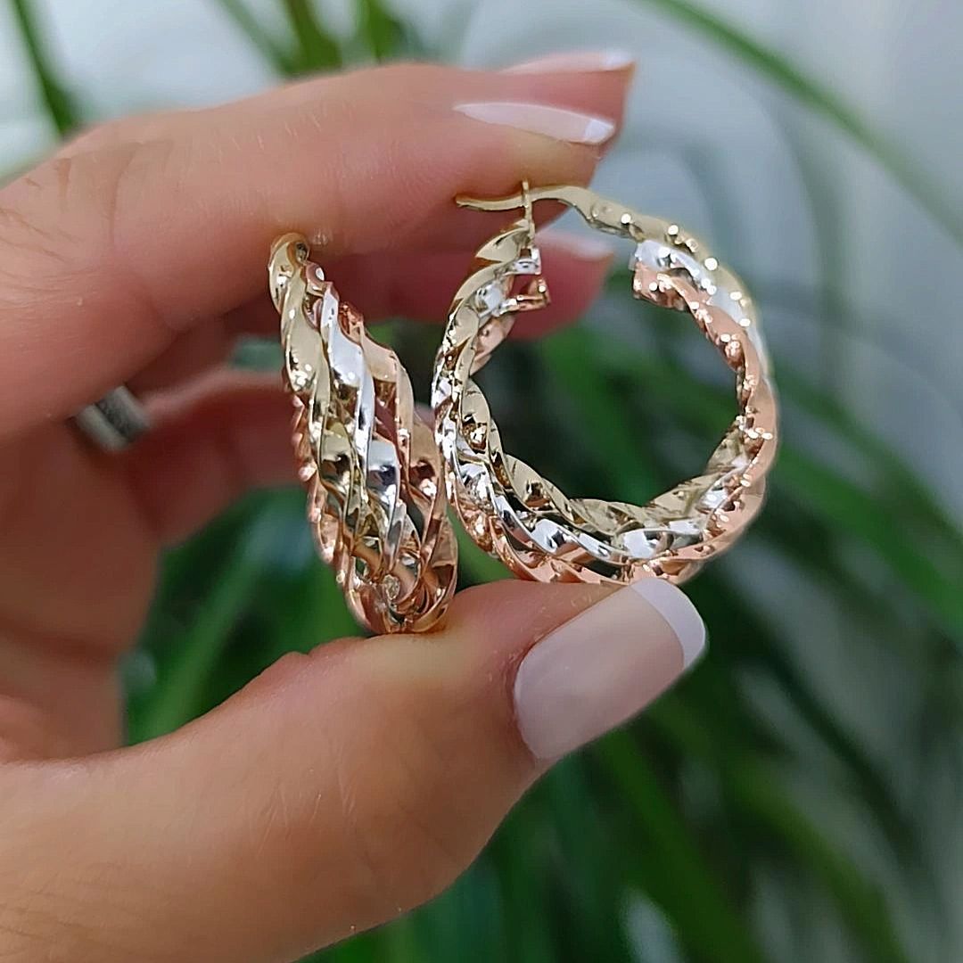 3 Renkli Altın Kaplamalı Gümüş Yuvarlak Burgu Küpe (3.5 cm)