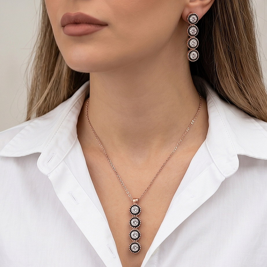 Elmas Monturlu , Swarovski taşlı Rose Gümüş Set