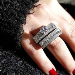 Swarovski Bagety Taşlı Altın Kaplamalı Gümüş Yüzük Set