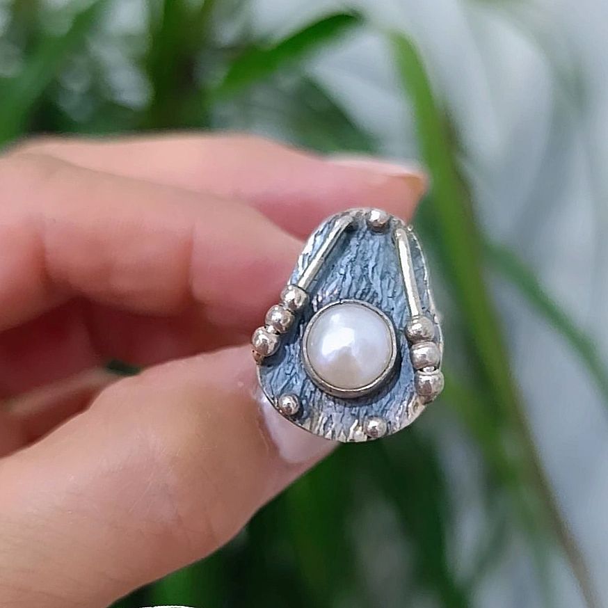 Hakiki inci Tek Tasarım Otantik Gümüş Yüzük