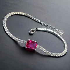 Swarovski taşlı, Fuşya Gümüş Suyolu Bileklik