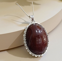 Oltu Kehribarı Tek Tasarım Oval Gümüş Kolye