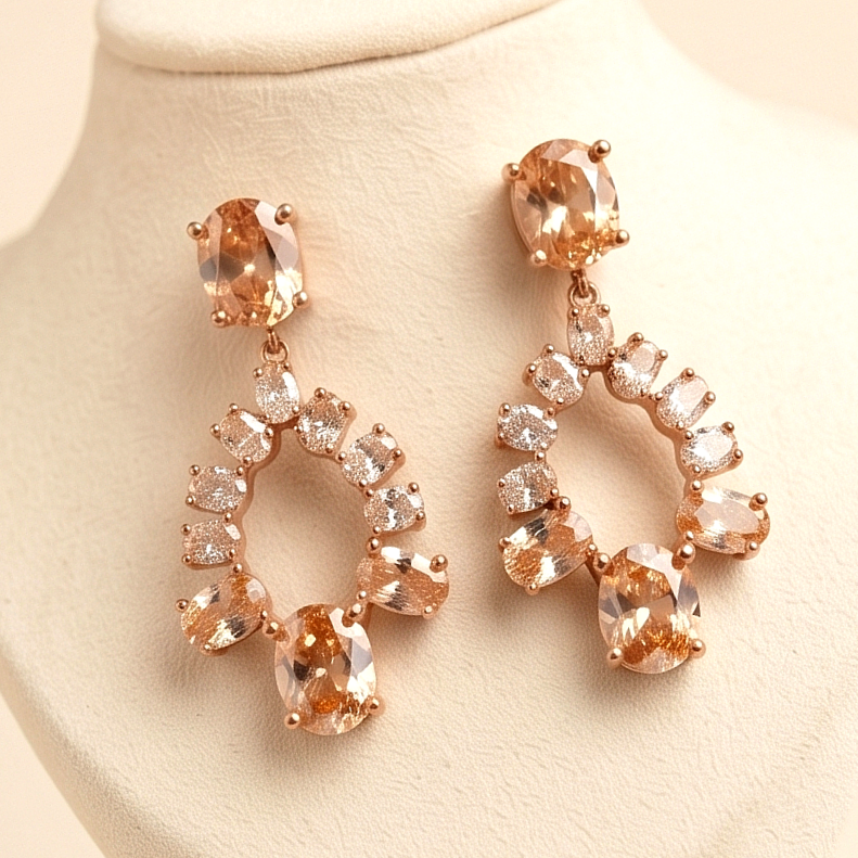 Topaz Taşlı Altın Kaplamalı İthal  Gümüş Küpe
