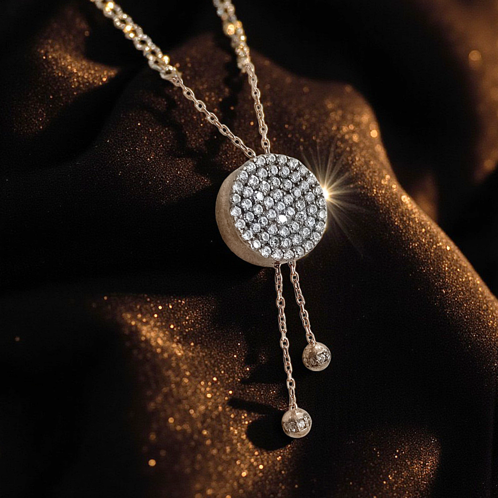Swarovski Taşlı Rose Asansörlü Gümüş Kolye