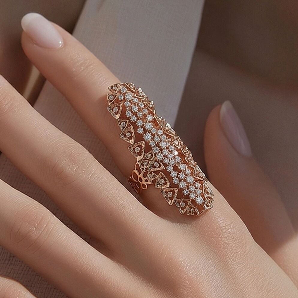 Swarovski Taşlı Rose Altın Kaplamalı Tasarım Gümüş Yüzük