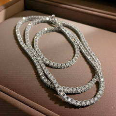 2 mm Swarovski Taşlı  Altın Rodajlı Gümüş Suyolu Kolye