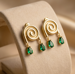 Swarovski Taşlı Gold Helezon Gümüş Küpe