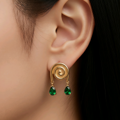 Swarovski Taşlı Gold Helezon Gümüş Küpe