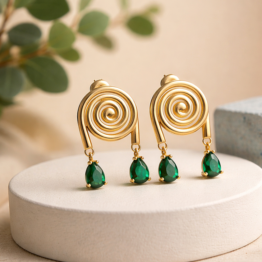 Swarovski Taşlı Gold Helezon Gümüş Küpe