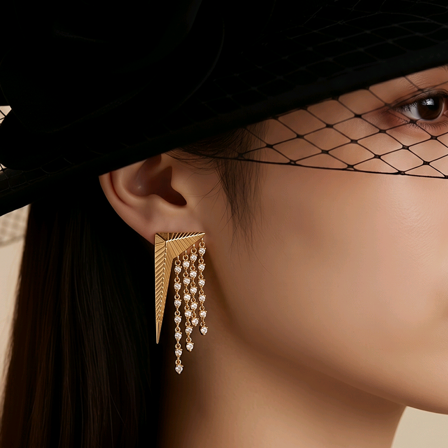 Swarovski Taşlı Altın Rodajlı Tasarım İthal Gümüş Küpe