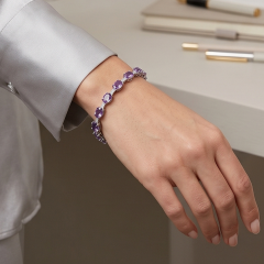 Ametist ve Swarovski taşlı Altın Rodajlı Gümüş Bileklik