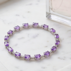 Ametist ve Swarovski taşlı Altın Rodajlı Gümüş Bileklik