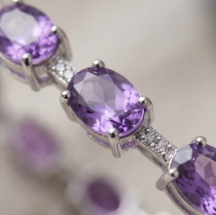 Ametist ve Swarovski taşlı Altın Rodajlı Gümüş Bileklik