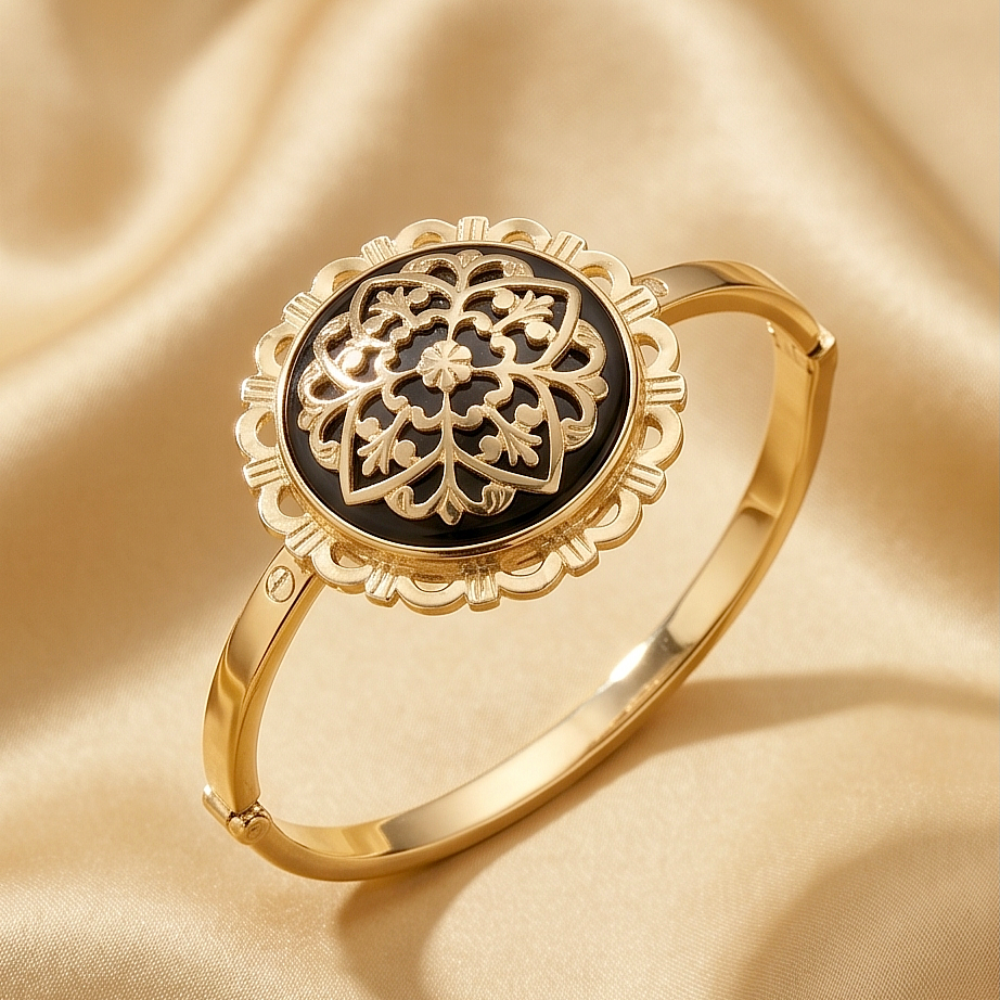 Oltu taşı ve Cartier ,Gold Kaplamalı Gümüş Bilezik
