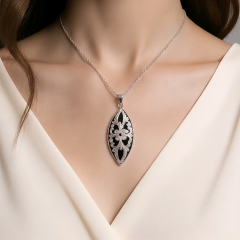 Oltu Taşlı Mekik Model Tasarım Gümüş Kolye