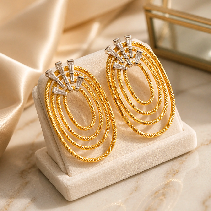 Swarovski taşlı Altın Kaplamalı İthal Gümüş Küpe