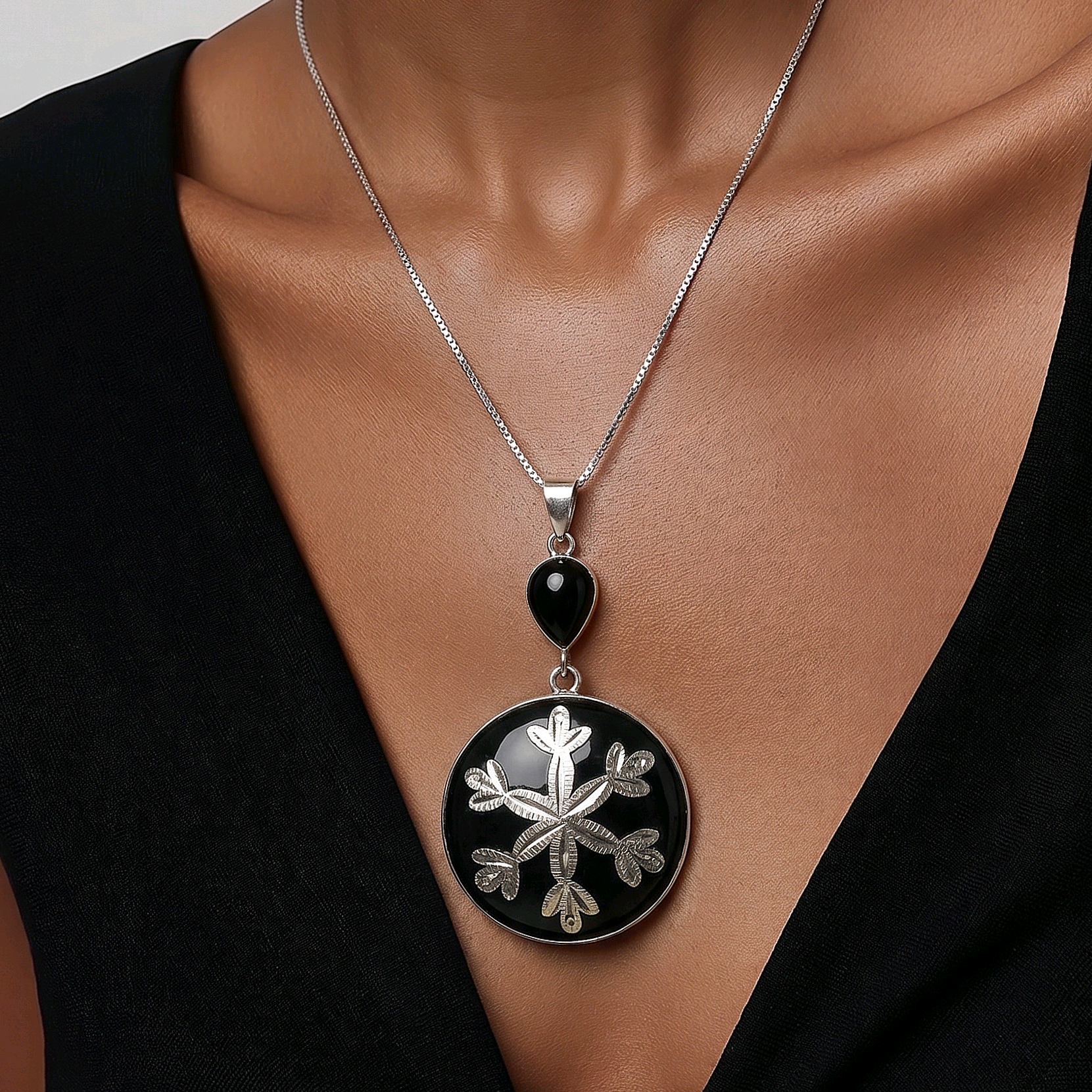 Oltu Taşlı Kartanesi Model Tasarım Gümüş Kolye