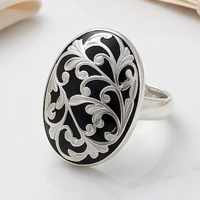 Oltu Taşlı (4.5 cm) Büyüklüğü Elişi Gümüş Yüzük