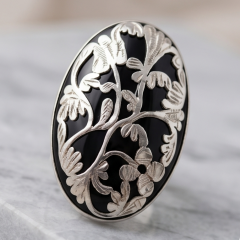 Oltu Taşlı 0val (4.5 cm) Elişi Gümüş Yüzük